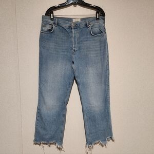 We The Free Maggie Mid Rise Straight Jeans Raw Hem Womens Size 31